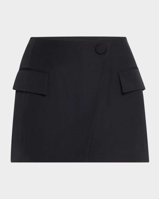 Asymmetric Grain De Poudre Mini Wrap Skirt